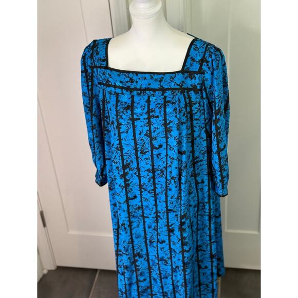 Vintage 80s Lorac Blue & Black Satin Moomoo Dress - Plus 22.5 - Picture 7 of 7
